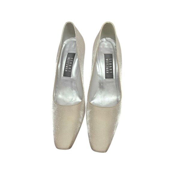 Stuart Weitzman Shimmer Champagne Womens 3" Heels -Size 8C Satin High Heels - Picture 13 of 14
